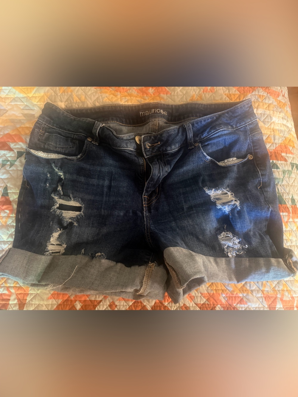 Maurices Dark Blue Distressed Boyfriend Jeans Shorts